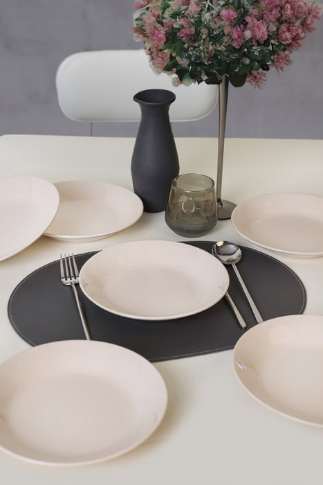 Hermia Juego de 6 Platos de Gres Cerámico Crema 21 cm